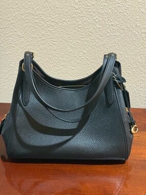 Coach Black Pebble Leather Shoulder Bag with Gold Hardware